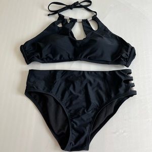 Ashley Graham Swimsuits for all black jewel halter bikini size 6/8